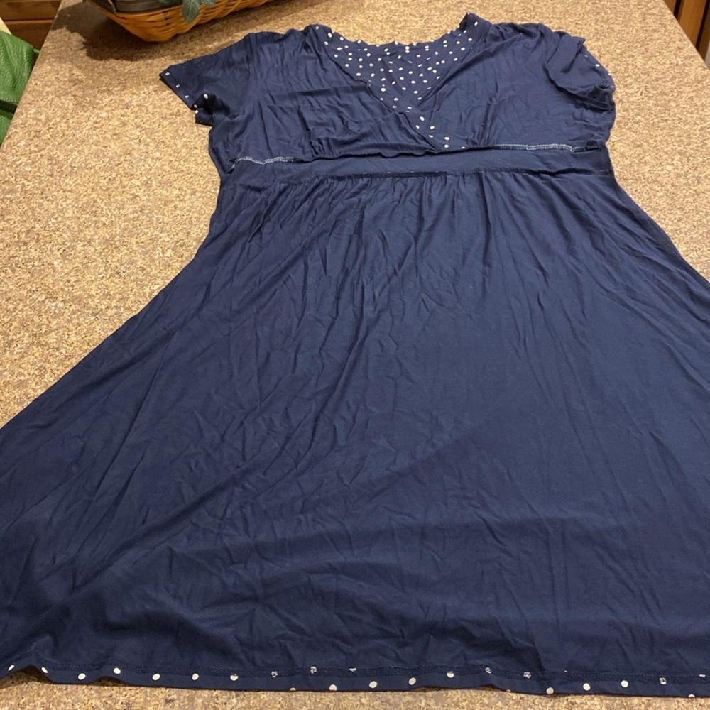L.L. Bean Polka Dot Dress item # 501478 XL Petite Navy Blue and White - Picture 13 of 15